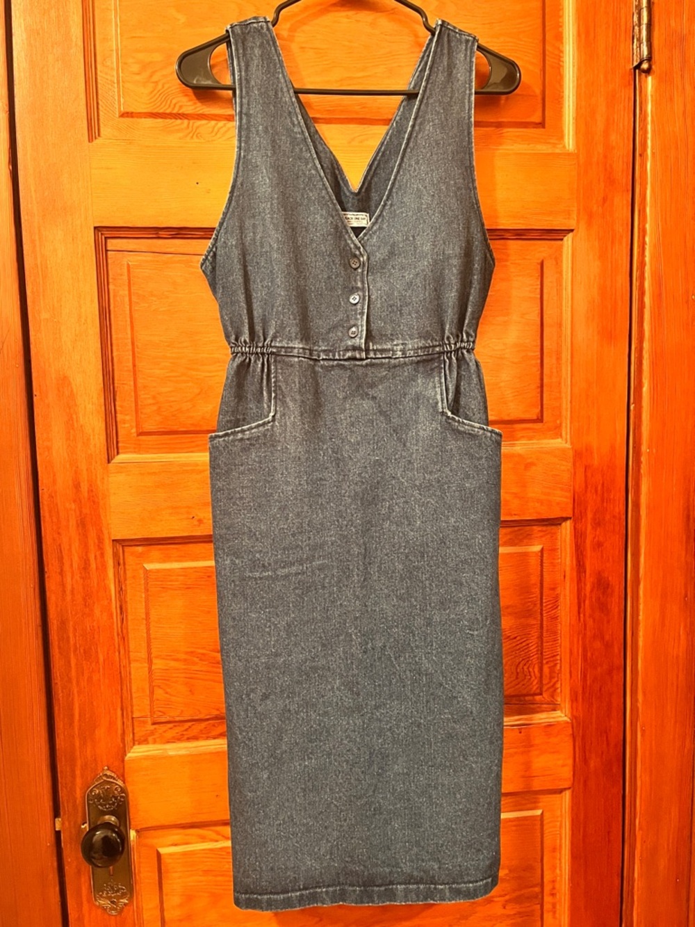Women’s Vintage Sleeveless Denim Midi Dress - Dark Blue